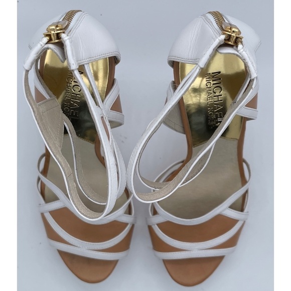 Michael Kors Jaida Back-Zip Platform Heels Stilettos - Optic White/Suntan Sz 8M - Picture 7 of 9